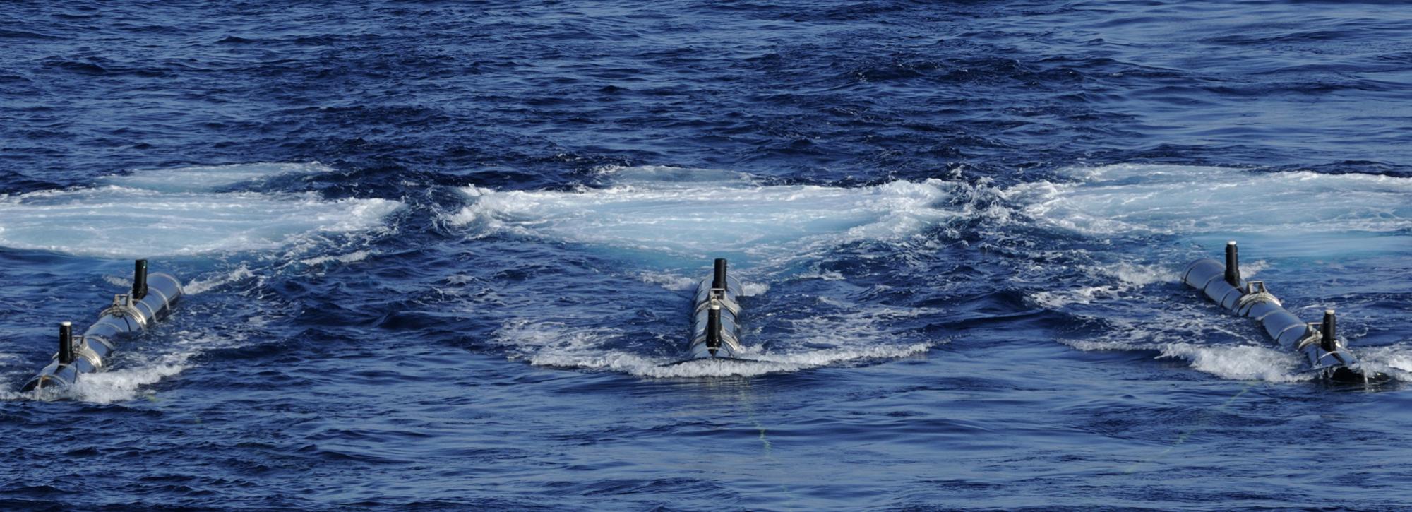 View of seismic air guns firing underwater