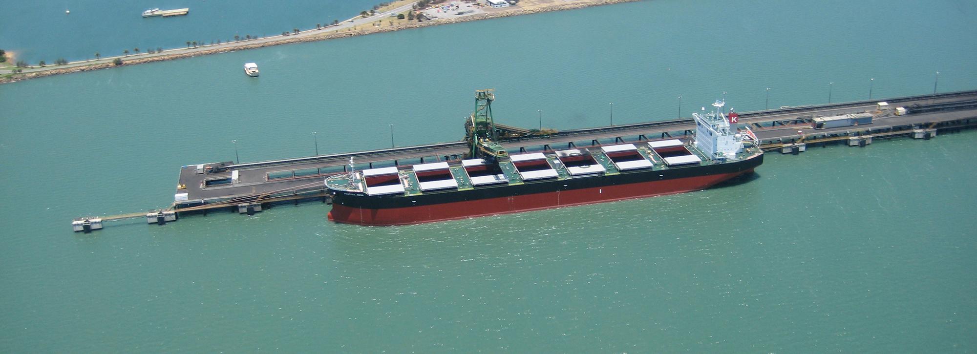 View of a moored LNG ship at marine facility