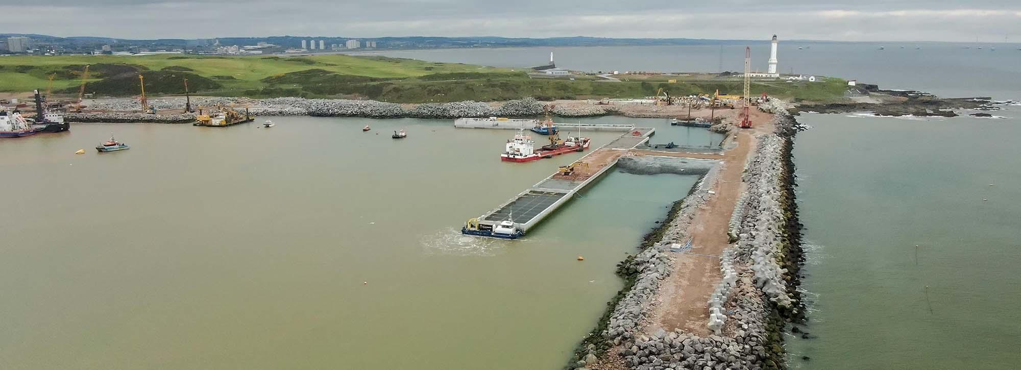 View of a breakwater in construction