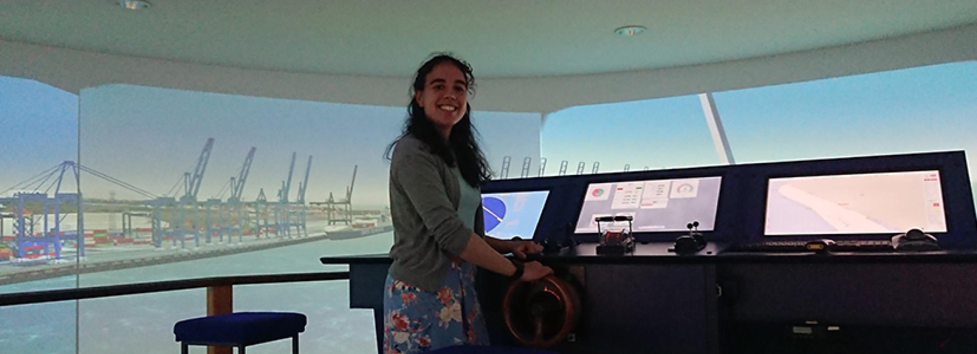 Female engineer, Jess Carter, at the commands of our Ship Simulator