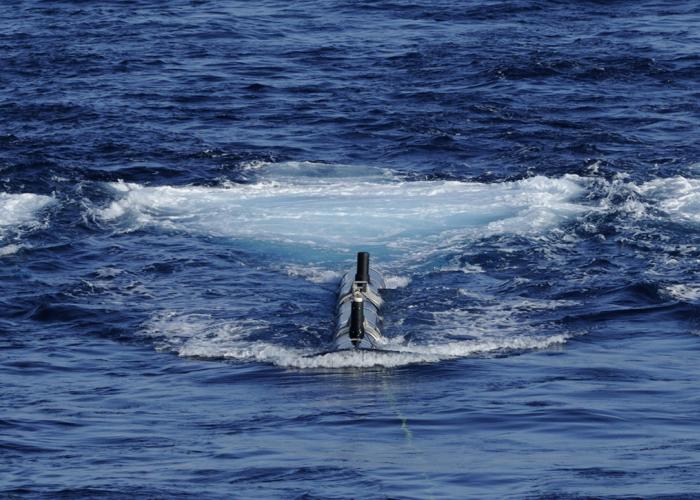 View of seismic air guns firing underwater