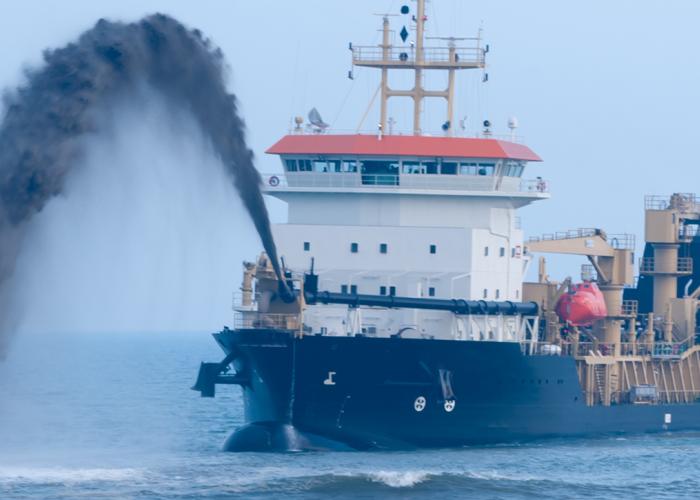 View of a dredger in sea