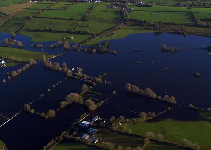 Aerial view of rural flooding in Ireland