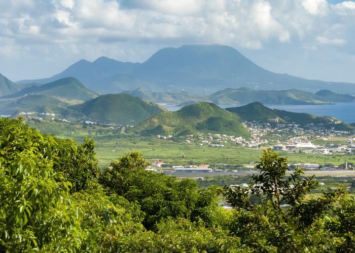View of green mountains in the Caribbean