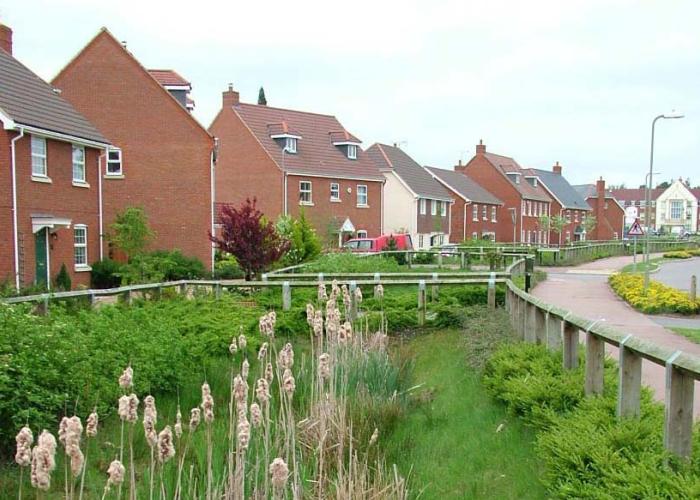 View of suds gardens in new housing developments